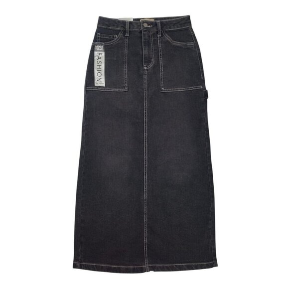 Love Fire Black High Waisted Denim Long Skirt with Pockets, Size 1, NWT - Picture 1 of 8